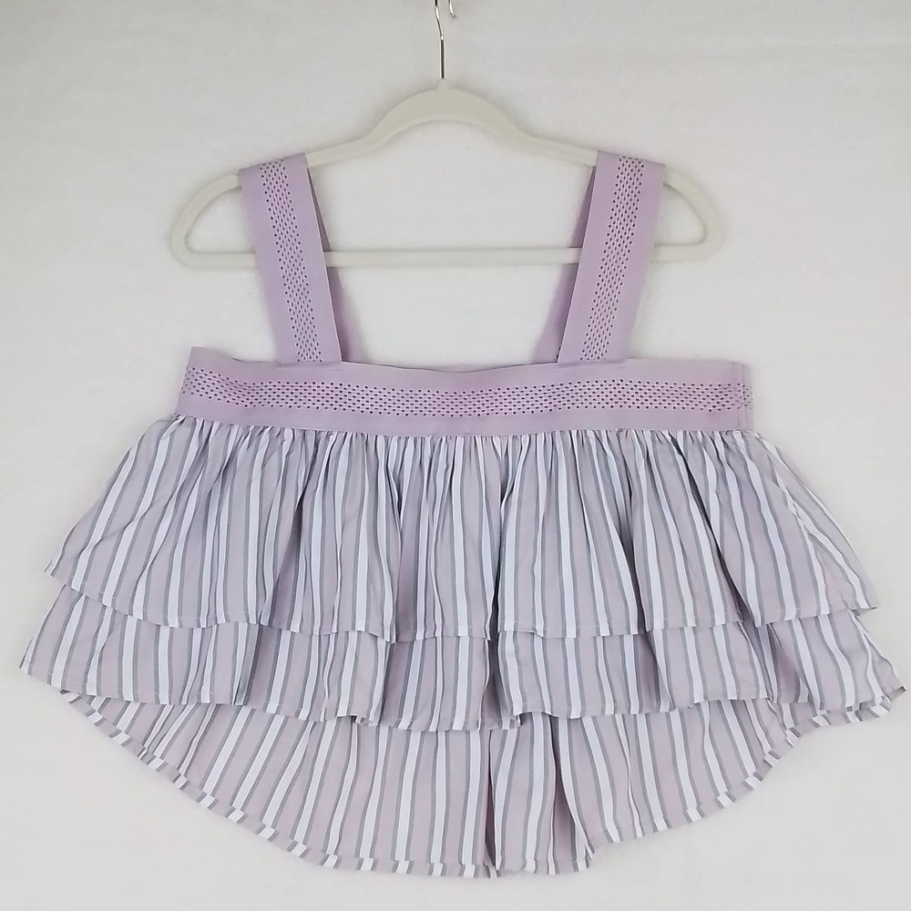 Soncy Square Neck Tiered Cropped Tank Size 1 (14-16) w/ Pink, Gray, White Stripe